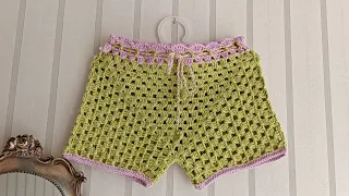 Tığ işi örgü şort /crochet shorts/shorts de crochê