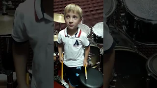 Lyonya Shilovsky little drummer asks for subscribing on his Youtube