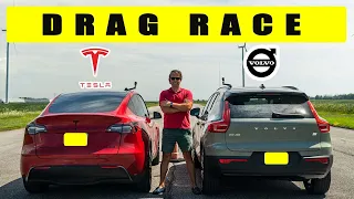 2021 Tesla Model Y vs 2021 Volvo XC40 Recharge, drag and roll race!