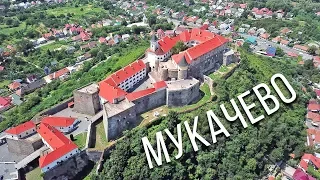 [4K] Palanok Castle. Aerial view of Mukachevo