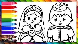 Draw and Color a Princess and a Prince 👸💗🤴🌈 Drawings for Kids