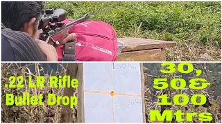 .22LR Bullet drop at 30, 50 and 100Metres of Range.