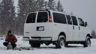 Snowy Weather Van Life Camping - Finishing the Wood Stove Install