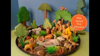 Wooden Animal Figures Wildlife Tray Small World Diorama- Learn Animal Names