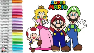 Super Mario Bros Coloring Book Page Mario Luigi Toad Princess Peach and Princess Daisy