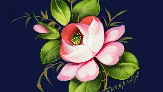 Роза с листьями. Жостовская роспись для начинающих | Zhostovo Oil Painting Tutorial