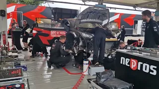 WRC Vodafone Rally de Portugal 2024 repair starts on Katsuta car by Toyota Gazoo Racing WRC team