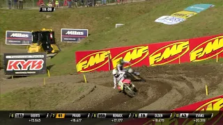 Geerts vs Walsh + Geerts falls - MX2 Race 2 - MXGP of Sweden 2019