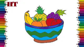 How to draw a fruit bowl | Fruits drawing easy