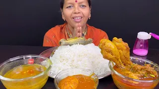 BIGBITES,EATING RICE WITH MURGIR LAL JHOL,EGG CURRY,DAL,AND BEGUN VAJA।।