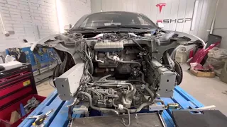 Tesla body repair. Замена передних лонжеронов Tesla model S. #tesla #car #teslamodels
