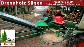 Brennholz Sägen / Fendt Farmer 2D / Wippsäge / Förderband