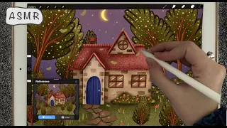 ASMR iPad Sounds - Teaching you how to paint a cozy house in procreate - close whispering