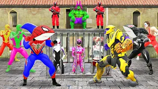 Spiderman Superheroes Red&Black Shark Spiderman driving tank battle rescue venom3 gwen |King Spider