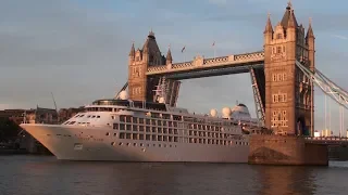 Huge Cruise Ship passes through Tower Bridge, London - 24/8/2019