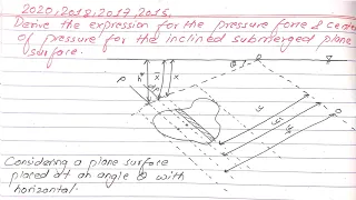 Total Pressure and Centre of Pressure of the Inclined Submerged plane surface | Prashant YT |