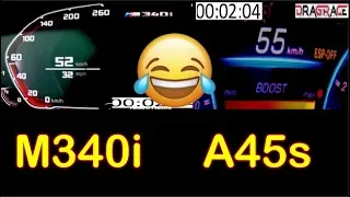 0 - 200 km/h BMW M340i 374HP vs Mercedes A45s 421 HP Acceleration Top Speed