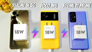 Realme 9i 5G Vs Redmi 11 Prime Vs POCO M5 Battery Charging Test | Atul Tech Bazaar