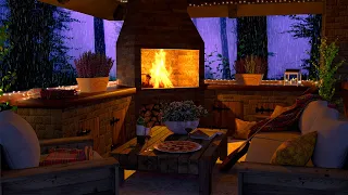 Relaxing Rain and Crackling Fire Ambience: Heavy Rain and Fireplace Sounds in a Gazebo at Night