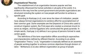 EDUC 60 - Lesson 6   Organizational Theories