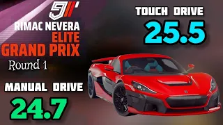 Asphalt 9 | Rimac Nevera Elite Grand Prix | Round 1 | Manual - 24.7 | Touch Drive- 25.5 | City Dash