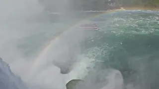 View a rainbow while water rushes down  Horseshoe Falls @ Niagara Falls NY with Retired Lady Hiker