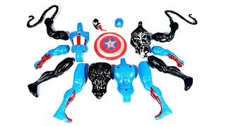 merakit mainan kapten amerika vs black venom action figur toys