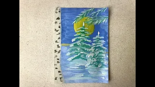 Рисунок зима в лесу красками // РИСОВАНИЕ ДЕТЯМ // Гуашь #SHORTS How to draw