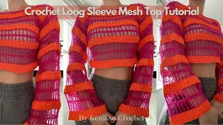 Crochet mesh crop sweater tutorial I Long sleeve top crochet tutorial I Kenikse Crochet