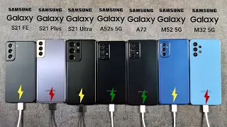 Samsung S21 FE vs S21+ vs S21 Ultra vs A52s 5G vs A72 vs M52 5G vs M32 5G Battery Charging SpeedTest