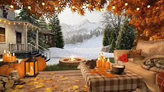Cozy Terrace with First Snow Falling Ambience, Fireplace, Candles and Relaxing Winter Sounds