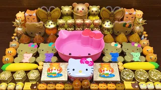 GOLD HELLO KITTY !! Mixing CLEAR Slime with Many Things !! Satisfying Slime, ASMR Slime #254