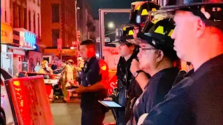 FDNY BOXES 1319 / 9975 - FDNY OPERATING AT A 10-75 FIRE & THEN A REKINDLE OF THE SAME IN A SHAFT.