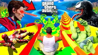 GTA 5 - Water Slide Challenge in WATERPARK ( Hulk, Iron Man, Deadpool, Venom, Super Man, ) Funny