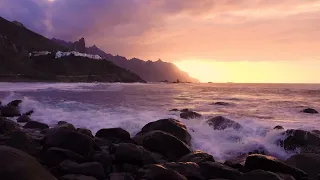 Relaxing Ocean Waves Crashing on Rocks at Sunset 10 Hours