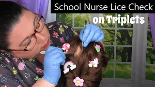 ASMR School Nurse Lice Check on Triplets but 1 infested (Lice Treatment, Lice Removal) Medical RP