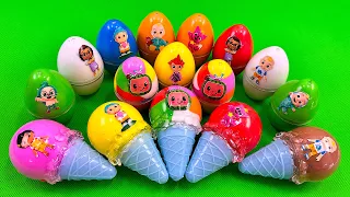 Finding Pinkfong in Rainbow Eggs, Ice Cream with CLAY Coloring! Satisfying ASMR Videos