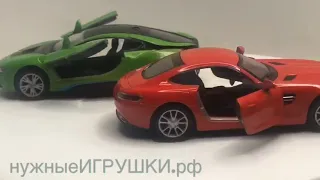 Набор инерционных машинок 1 BMW i8 Зелёная/ Mercedes - AMG GT Красная