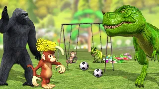 Baby Dinosaur and Monkey Friendship || Cartoon gorilla vs dinosaur fight @MrLavangam