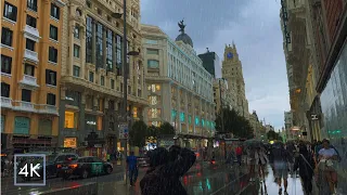 Rainy Day Stroll in Madrid 🌧️☔ | Relaxing Rain Sound | [4k]