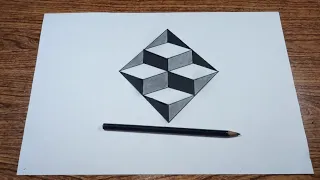 3d trick art on paper easy | 3d drawing optical illusions cube