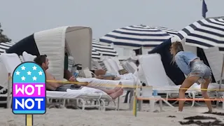 Shirtless Dylan McDermott Gets Dance From Girl On Beach