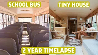 Family Transforms Rare School Bus into STUNNING Tiny House: 2 Year Timelapse!