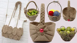 5 Jute crafts basket - bags | Diy bags from jute rope