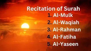 Recitation of Surah Fatiha + Yasin + Rahman + Waqia + Mulk #quran #allah #islam