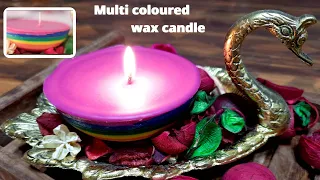 Multicolor wax candle|How  to make  candles with wax crayons|DIY:Rainbow candles using crayons