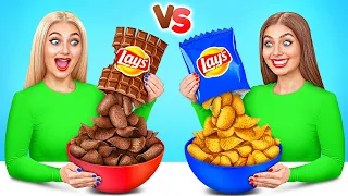 Tantangan Makanan Asli vs Makanan Cokelat | Pertempuran Yang Bisa Dimakan Choco DO