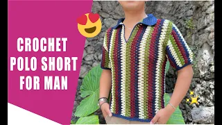 Crochet Polo Shirt for Men / how to crochet - EASY AND FAST - BY LAURA CEPEDA