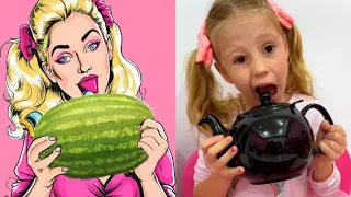 Nastya and Stacy play with edible makeup funny drawing meme funny | Like Nastya  2