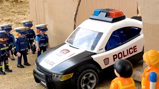 Rescue police car ambulance and fire truck in cave - Toy car story